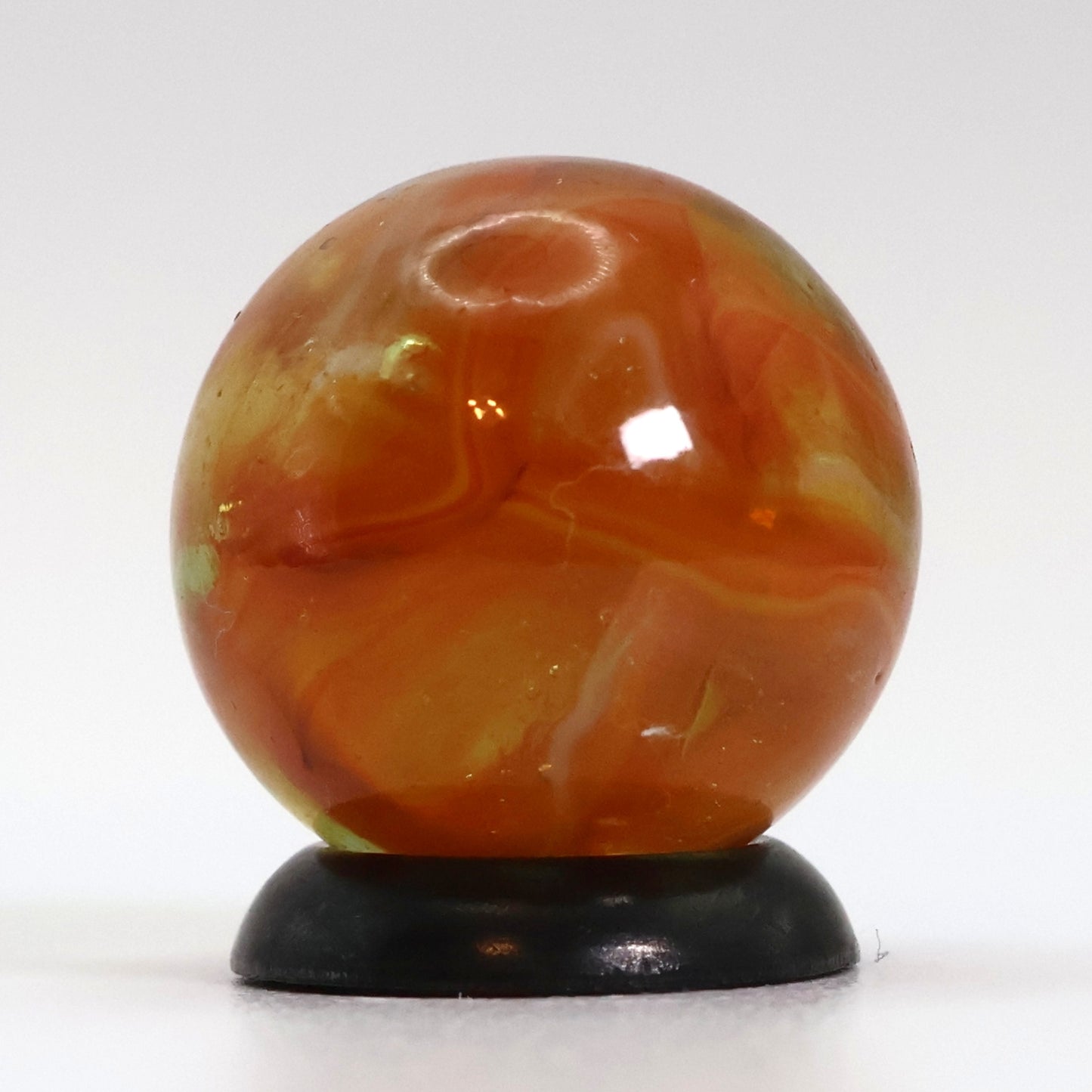 5/8" Swirl Marble clear based orange ribbons NM+