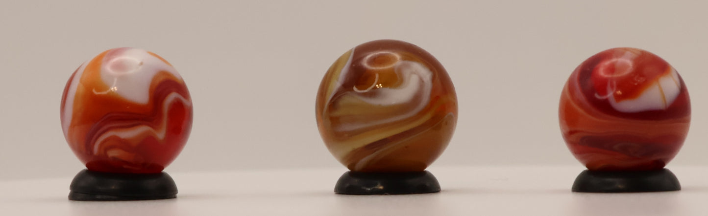5/8" to 11/16" 3pk of Slag Marbles Amber & Red Drizzle  & 9 pattern NM+ to M