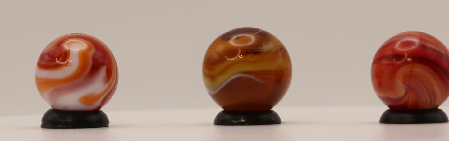5/8" to 11/16" 3pk of Slag Marbles Amber & Red Drizzle  & 9 pattern NM+ to M