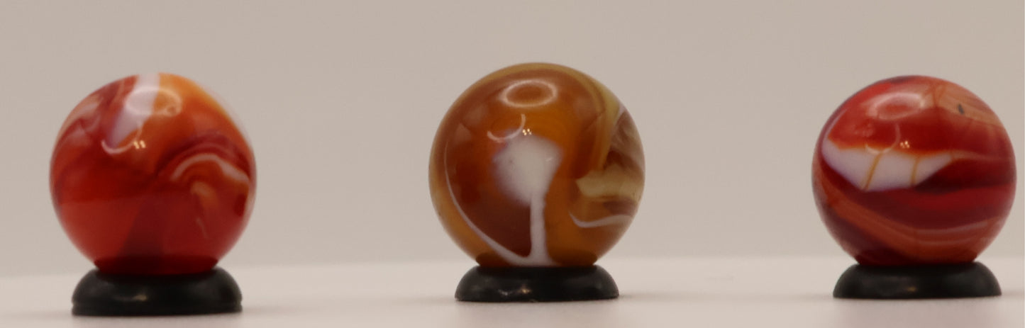 5/8" to 11/16" 3pk of Slag Marbles Amber & Red Drizzle  & 9 pattern NM+ to M