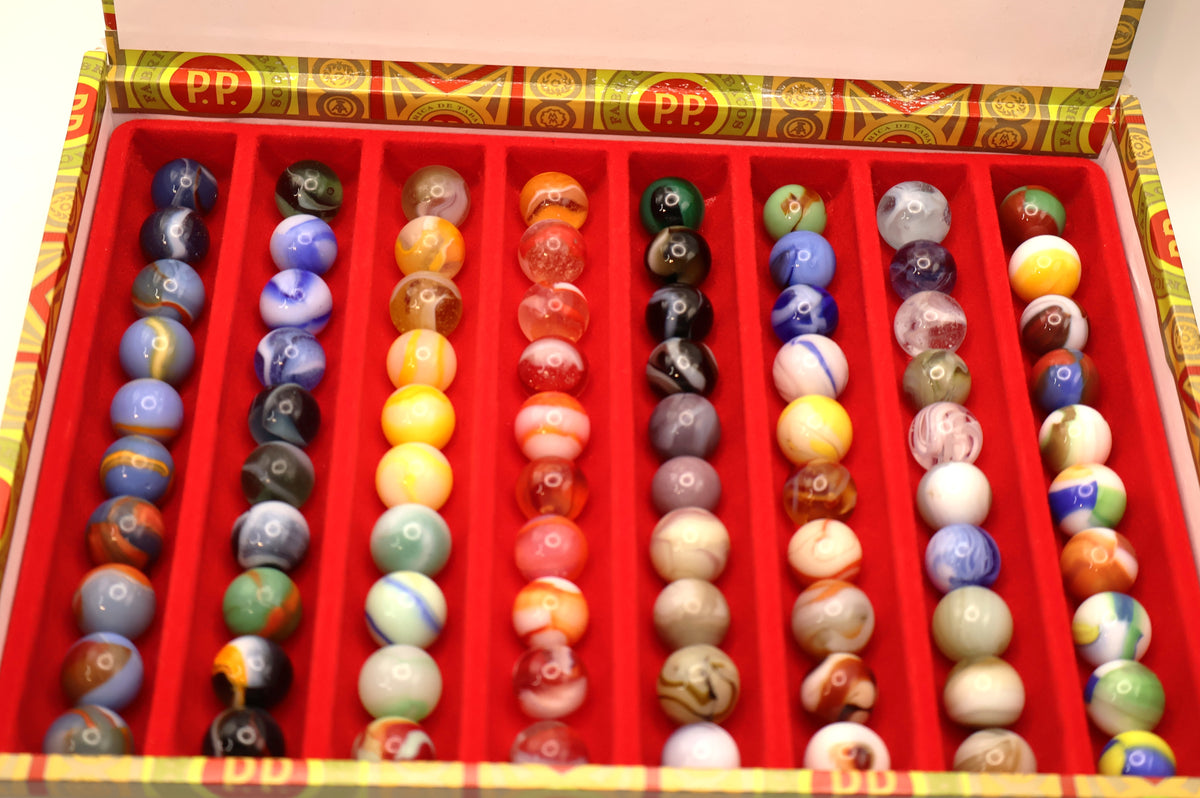 Cigar Box with Rows of Marbles M- to MINT see desc for makers