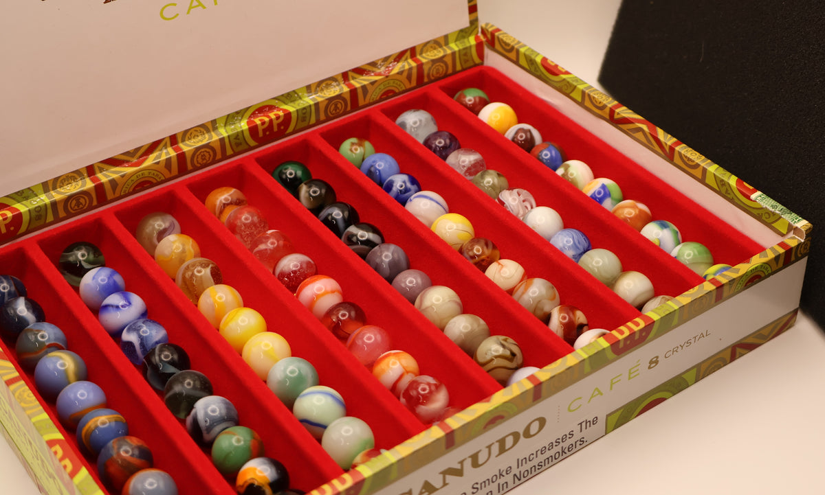 Cigar Box with Rows of Marbles M- to MINT see desc for makers