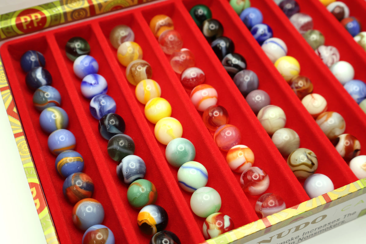 Cigar Box with Rows of Marbles M- to MINT see desc for makers