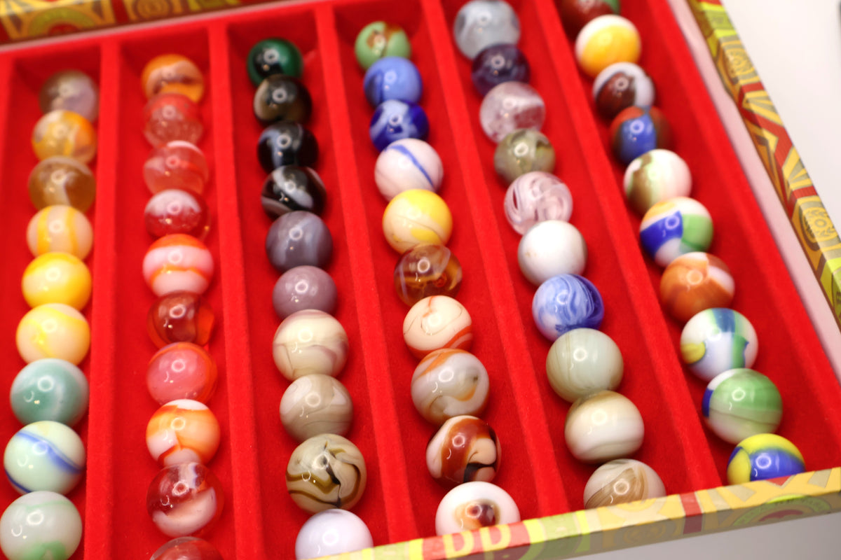 Cigar Box with Rows of Marbles M- to MINT see desc for makers