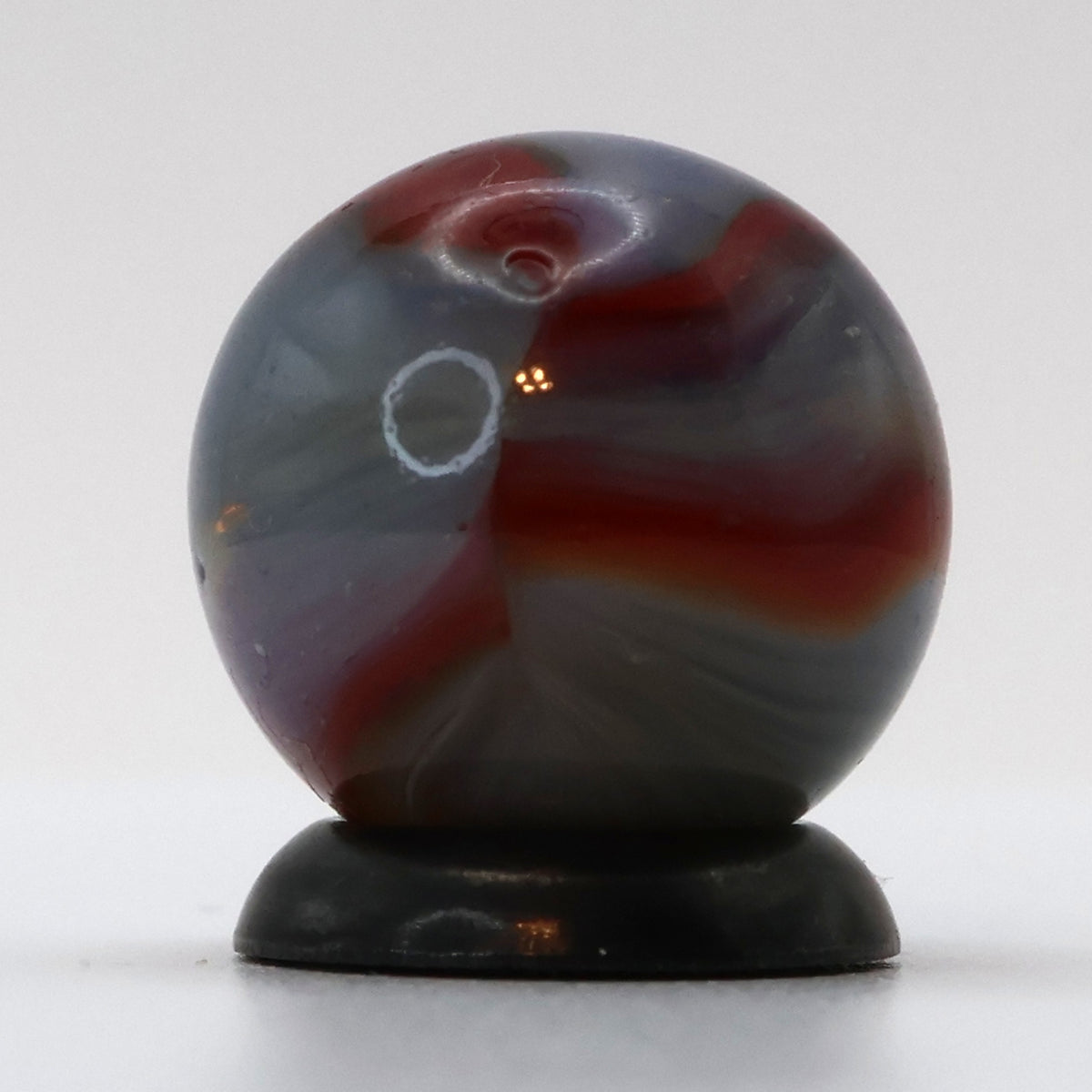 9/16" Peltier Rainbo Marble Translucent Gray & Red Ribbons M-