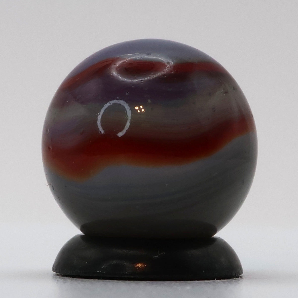 9/16" Peltier Rainbo Marble Translucent Gray & Red Ribbons M-