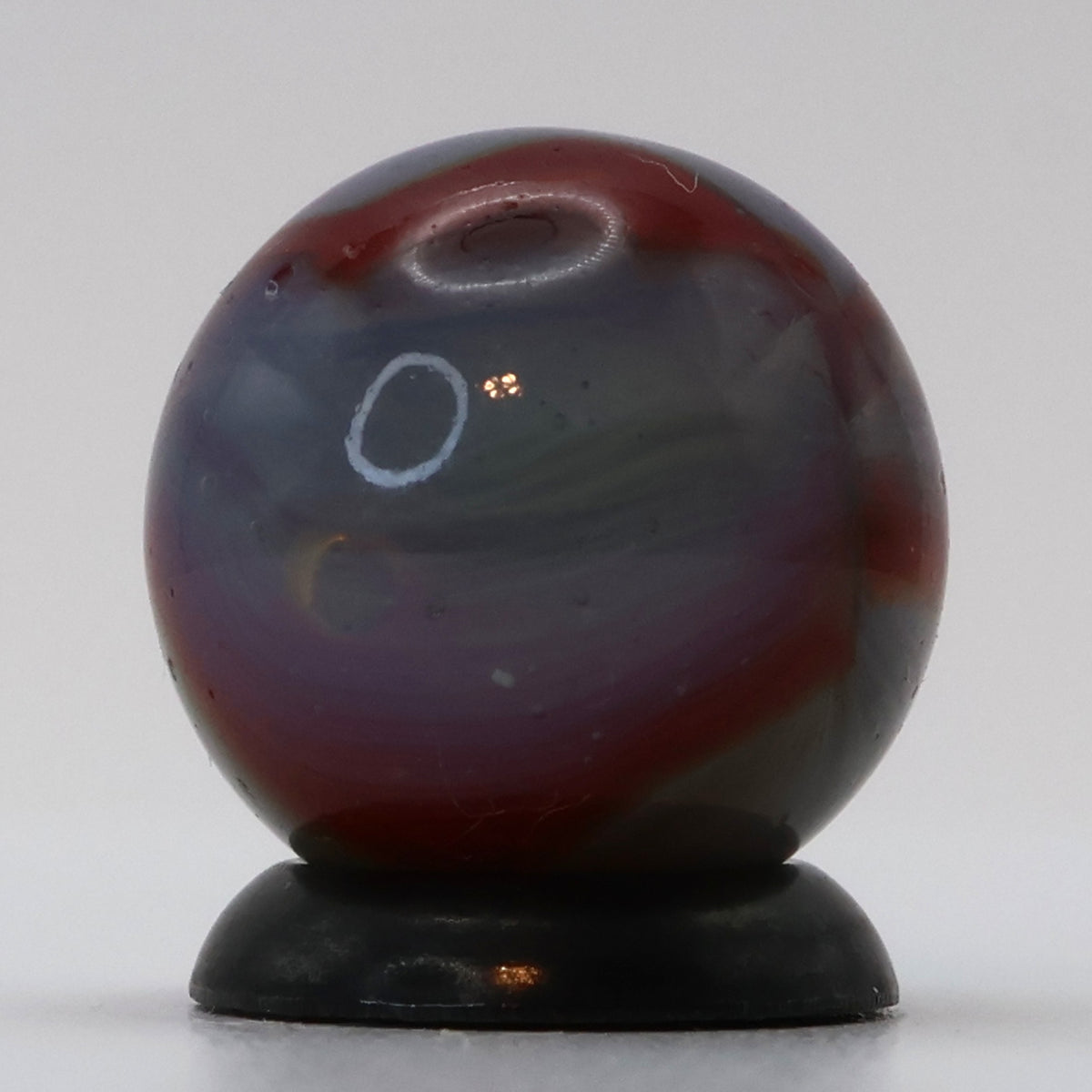 9/16" Peltier Rainbo Marble Translucent Gray & Red Ribbons M-