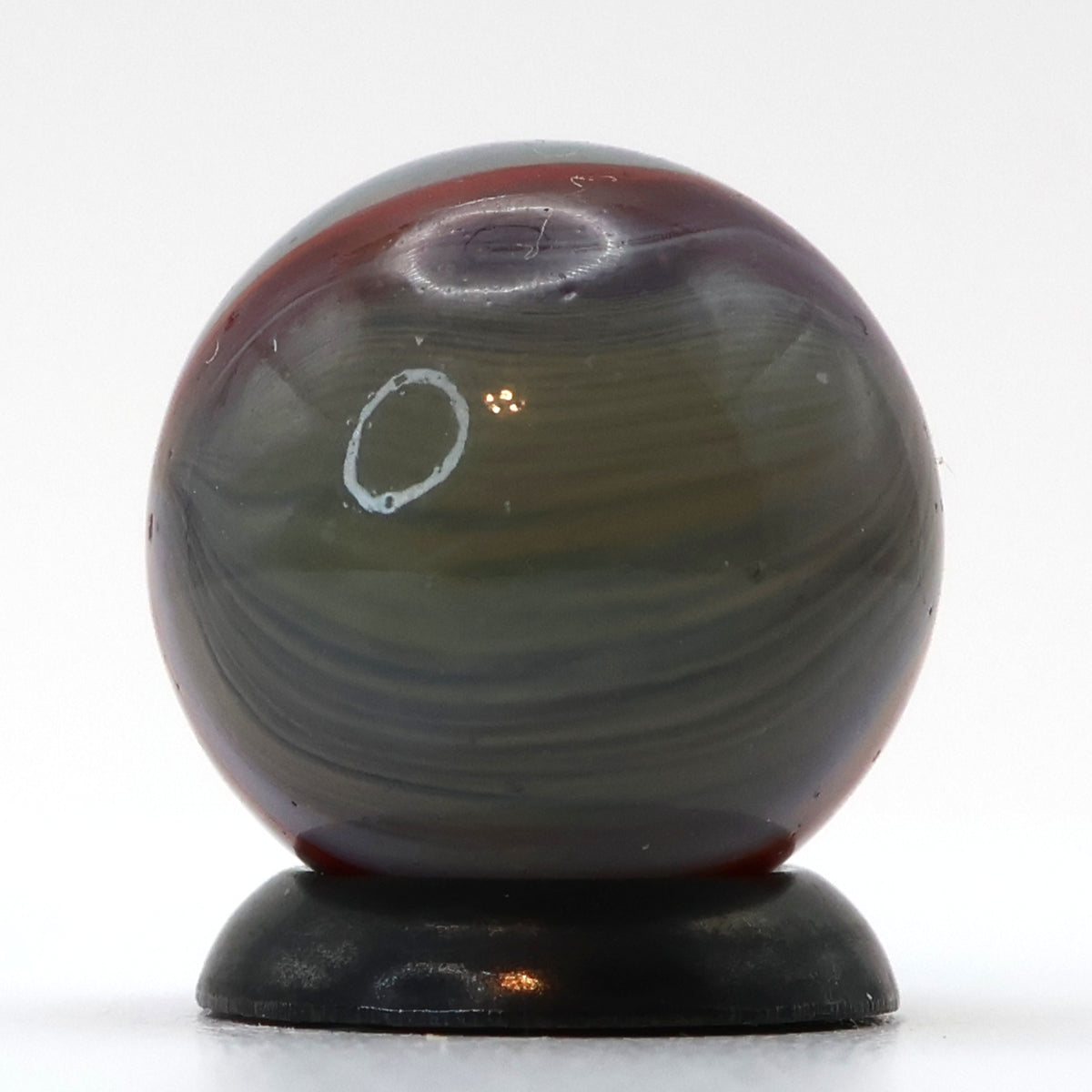 9/16" Peltier Rainbo Marble Translucent Gray & Red Ribbons M-