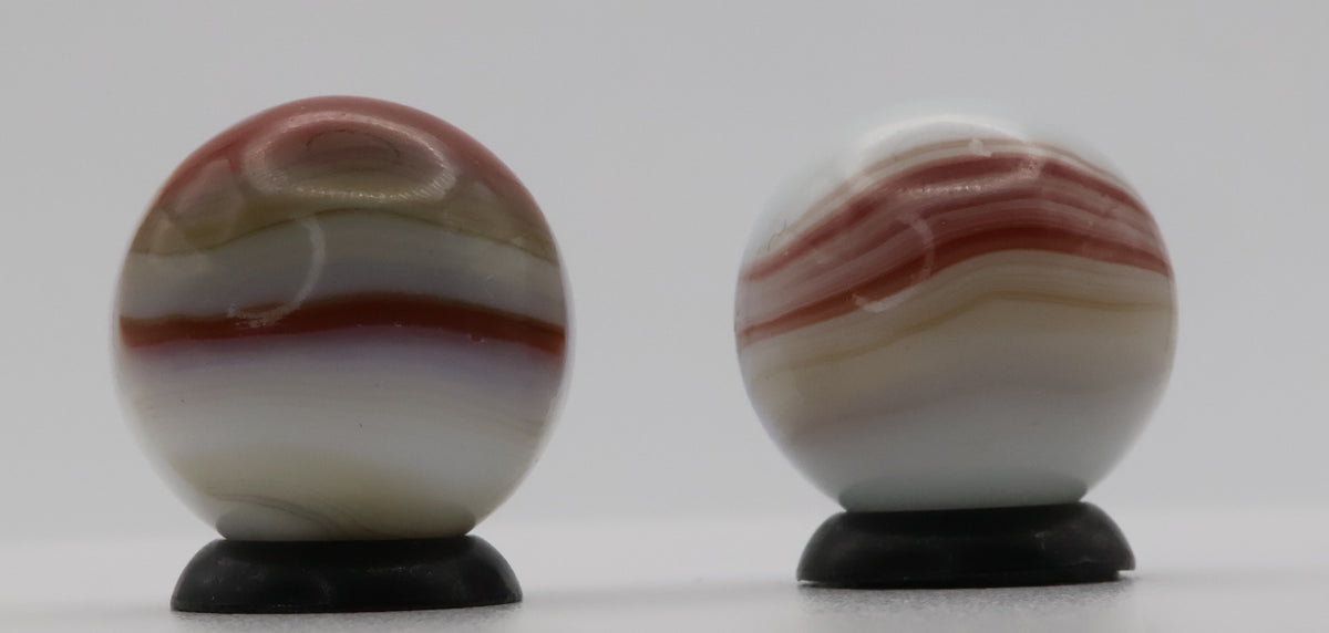 2- 11/16" Akro Agate Oxblood Patch Marbles, Unique not same NM+