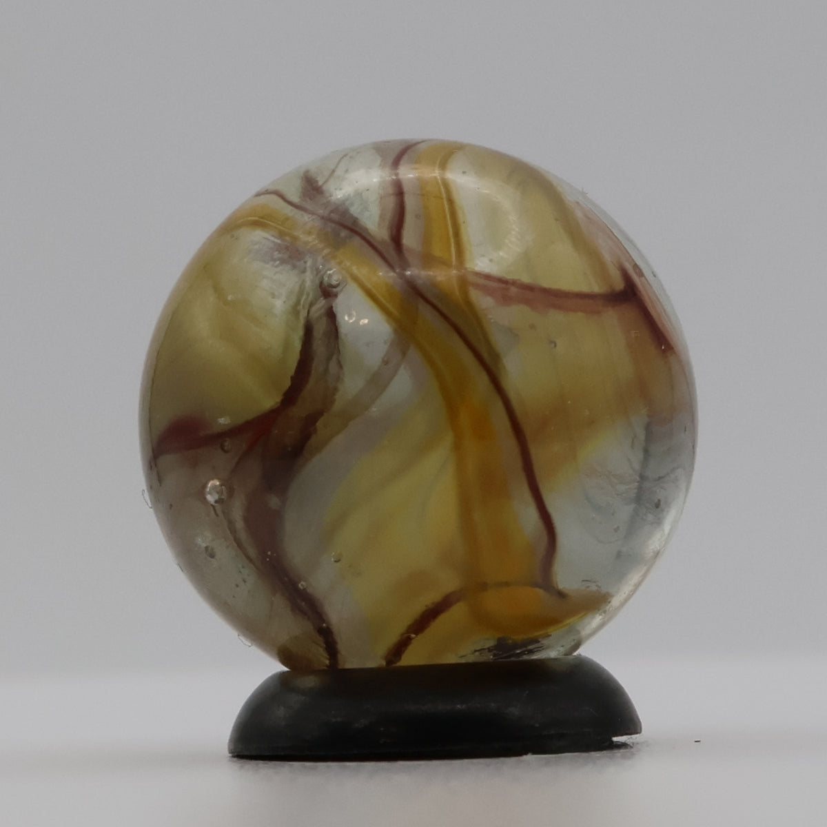 11/16" Swirl Marble Clear Base Yellow & Red (oxblood?) URANIUM gorgeous NM+