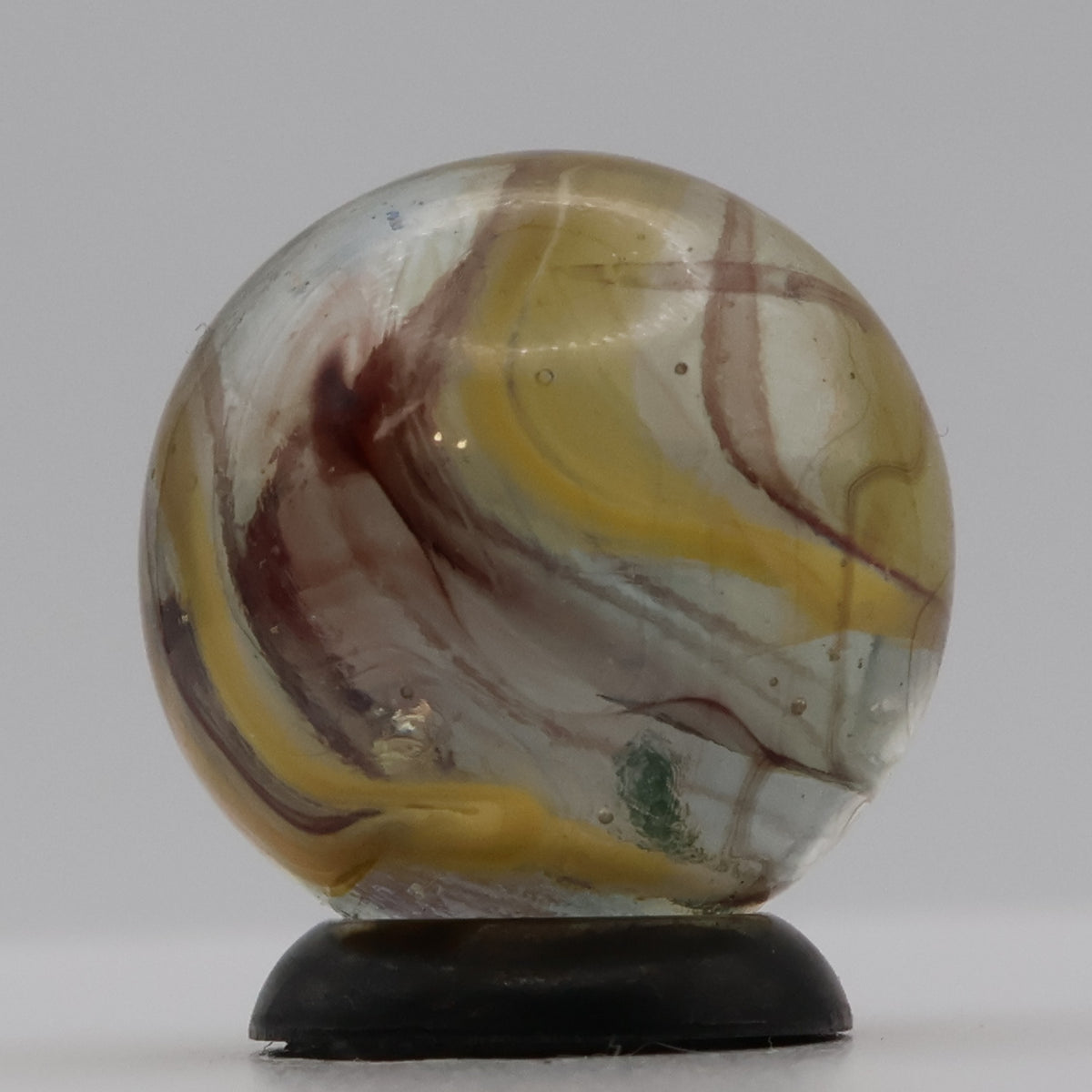 11/16" Swirl Marble Clear Base Yellow & Red (oxblood?) URANIUM gorgeous NM+