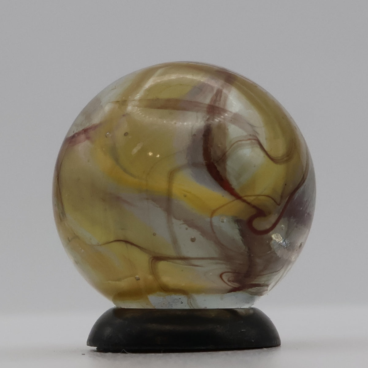 11/16" Swirl Marble Clear Base Yellow & Red (oxblood?) URANIUM gorgeous NM+