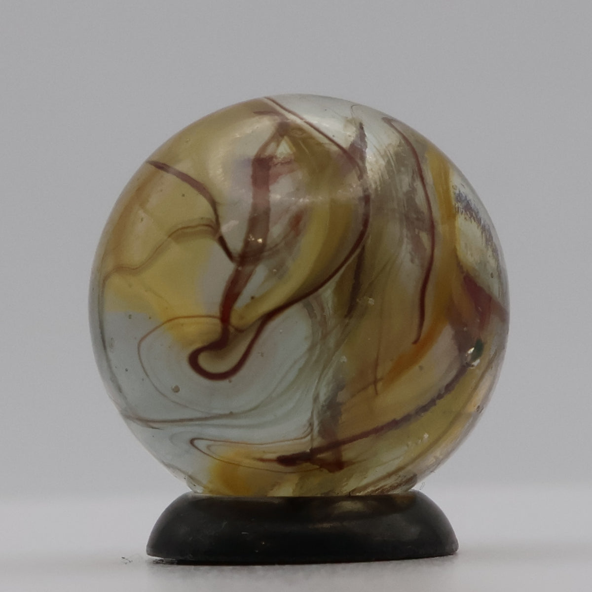 11/16" Swirl Marble Clear Base Yellow & Red (oxblood?) URANIUM gorgeous NM+