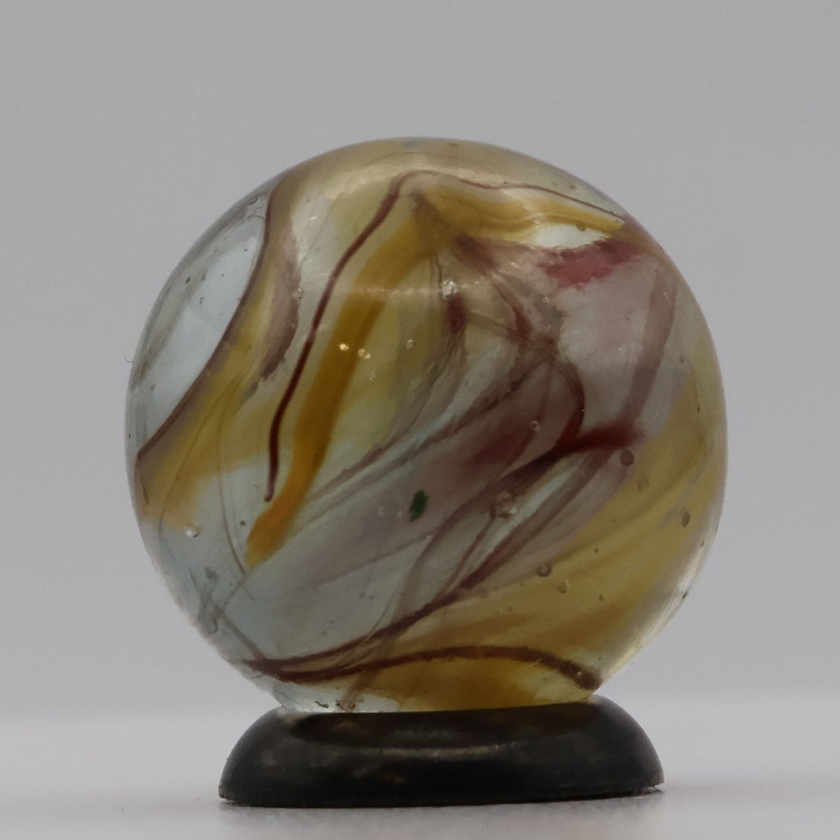 11/16" Swirl Marble Clear Base Yellow & Red (oxblood?) URANIUM gorgeous NM+
