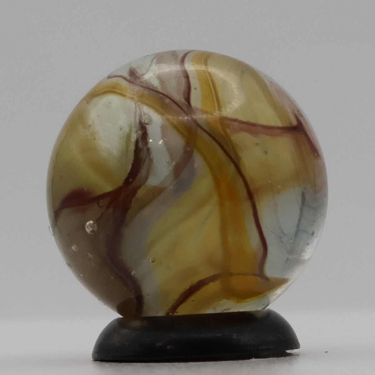 11/16" Swirl Marble Clear Base Yellow & Red (oxblood?) URANIUM gorgeous NM+