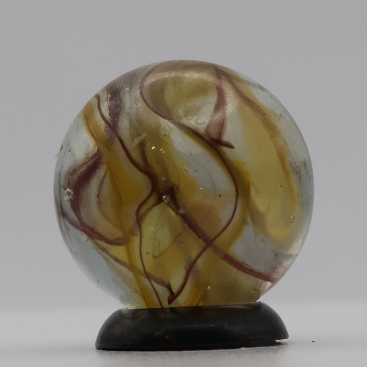 11/16" Swirl Marble Clear Base Yellow & Red (oxblood?) URANIUM gorgeous NM+