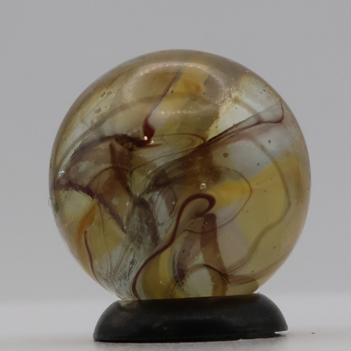 11/16" Swirl Marble Clear Base Yellow & Red (oxblood?) URANIUM gorgeous NM+