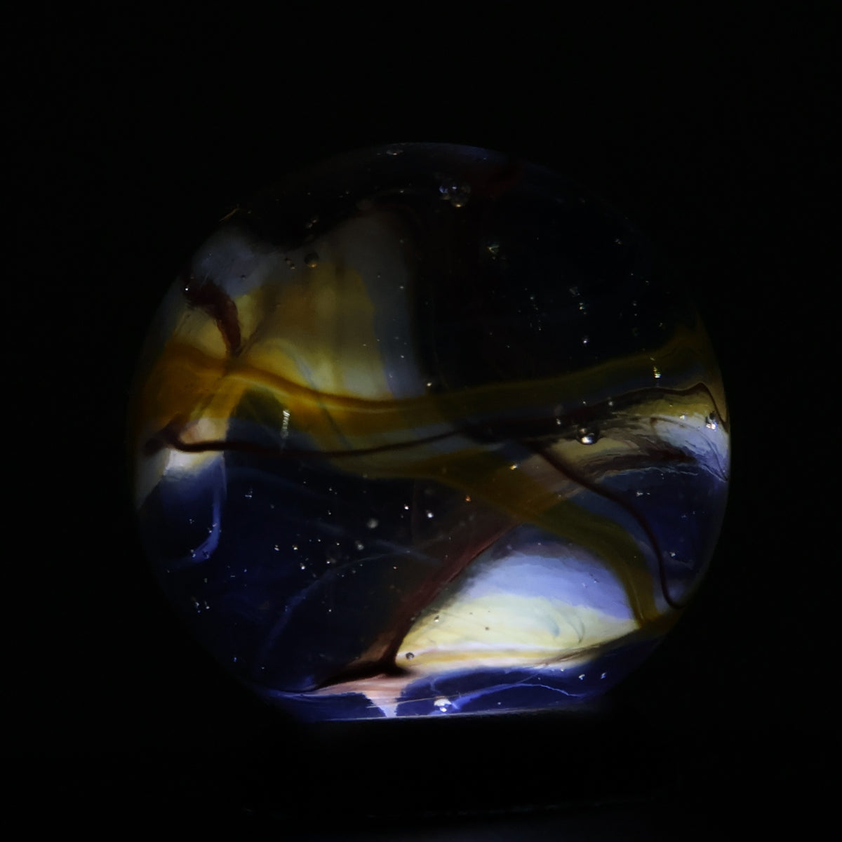 11/16" Swirl Marble Clear Base Yellow & Red (oxblood?) URANIUM gorgeous NM+