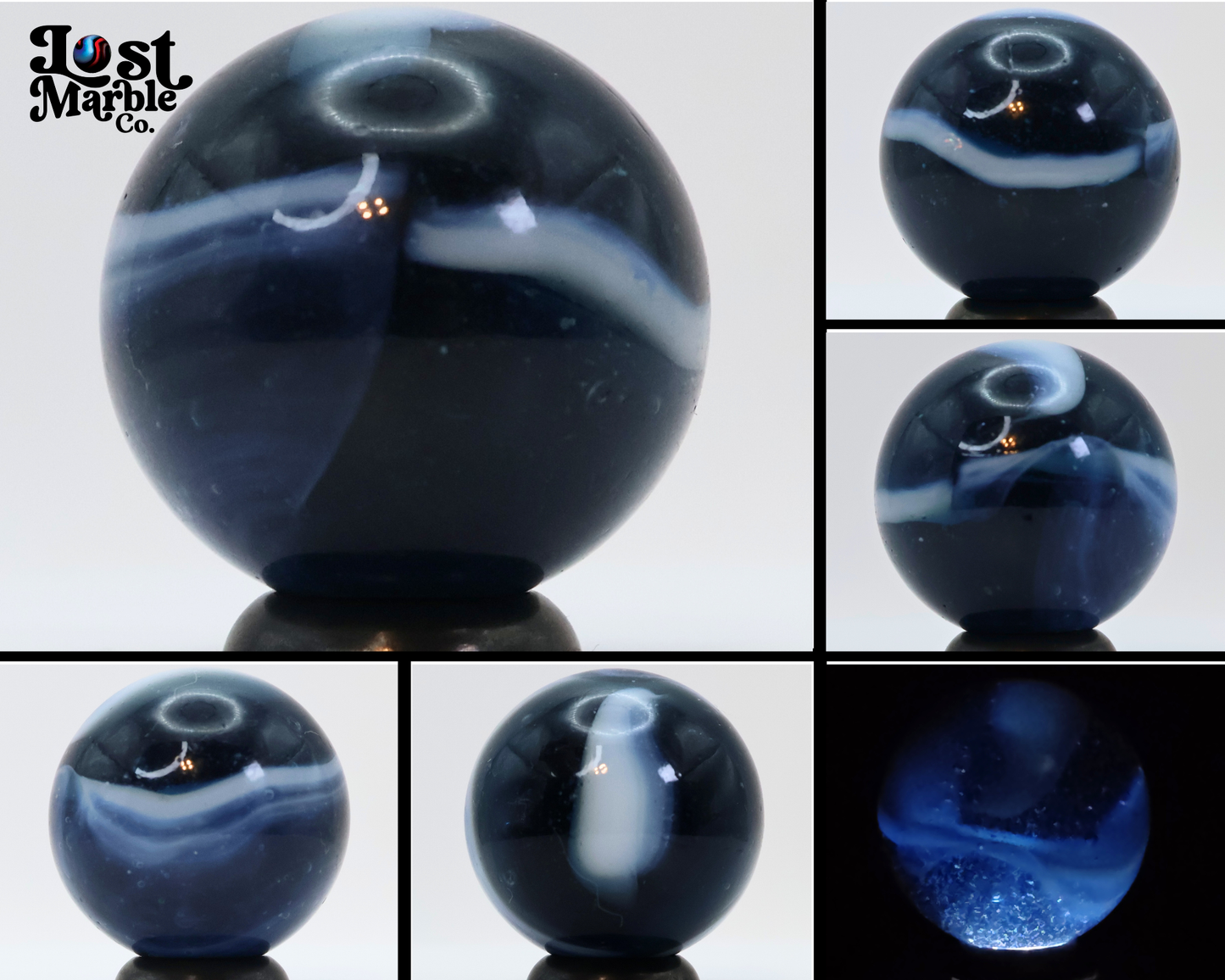 Gorgeous 7/8" Peltier Rainbo Marble NM+ Translucent Dark Blue