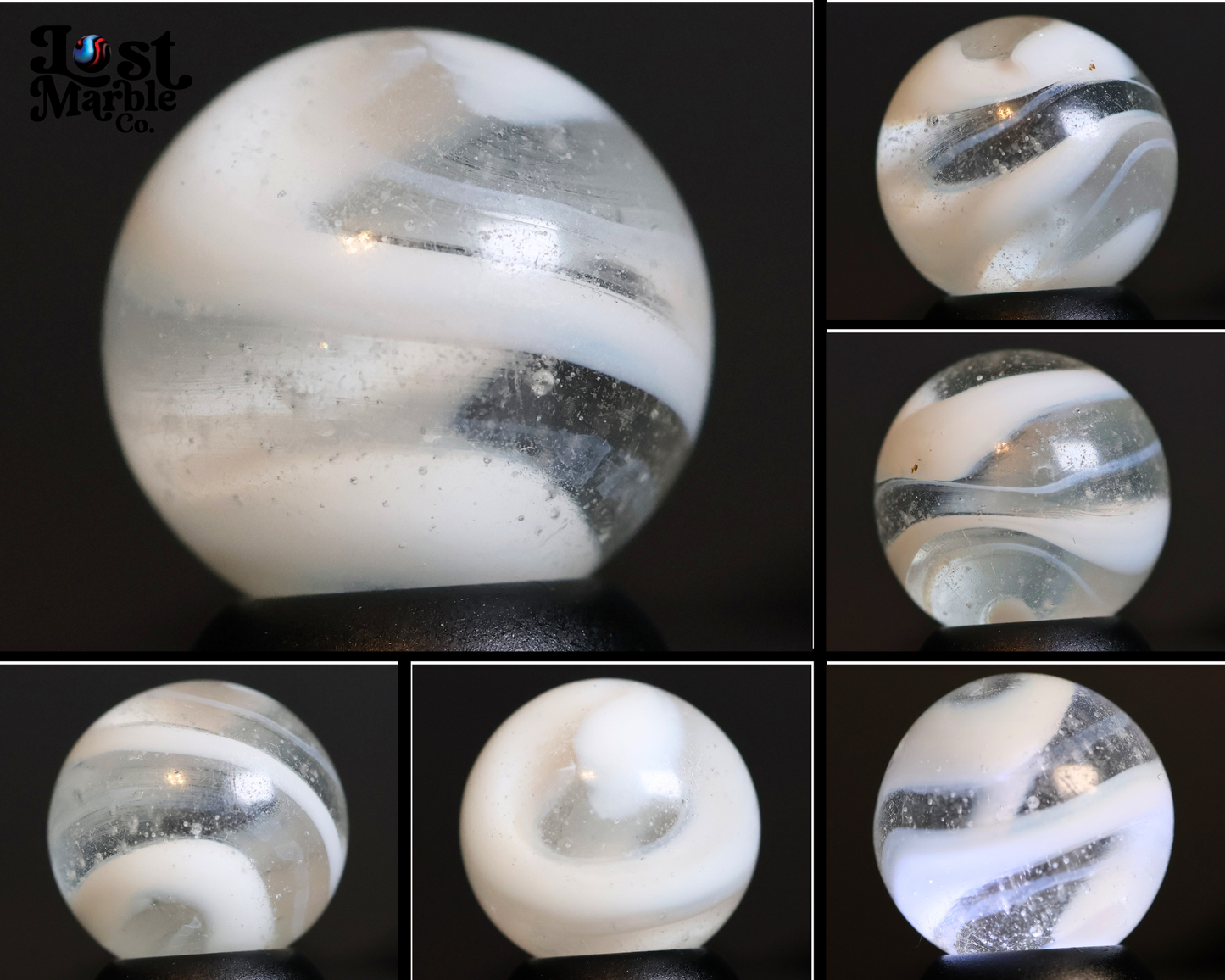 5/8" Akro Agate Snake Marble - White & Clear NM+