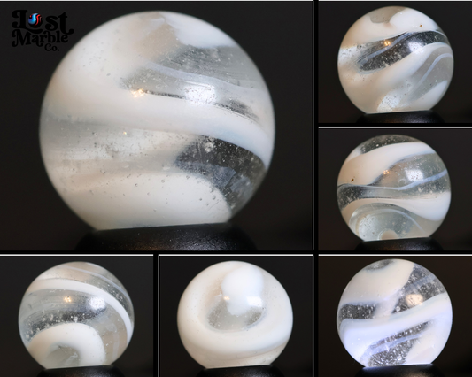 5/8" Akro Agate Snake Marble - White & Clear NM+