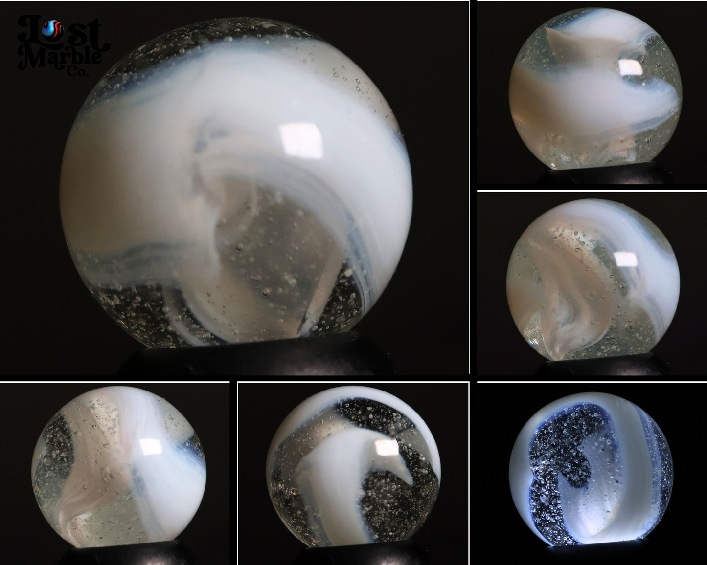 5/8" Clear & White Slag Marble M-
