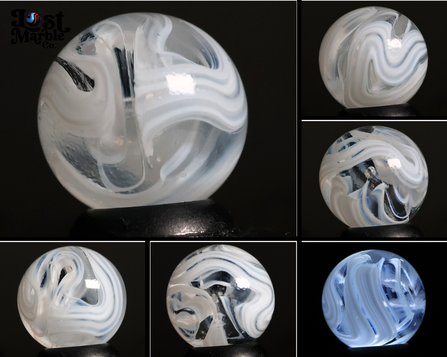 5/8" Swirl or Slag? Marble Clear & white NM+