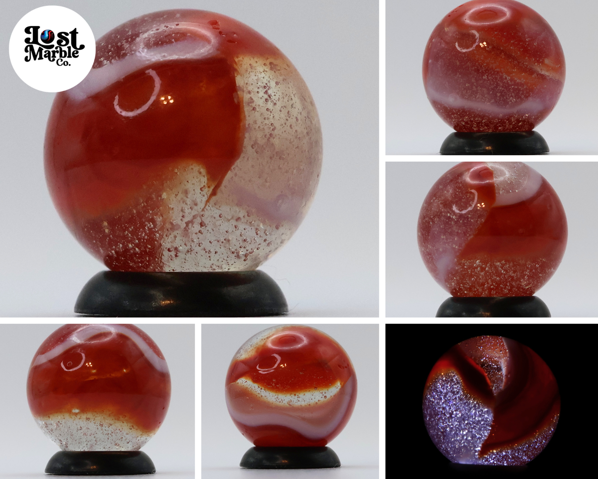 11/16" Peltier Rainbo Marble Clear based Red & White  NM++