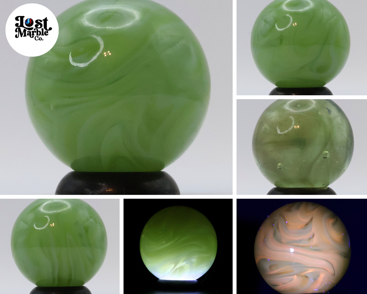 3/4" Translucent Green Swirl Marble Busy Pattern - Pink UV! MINT