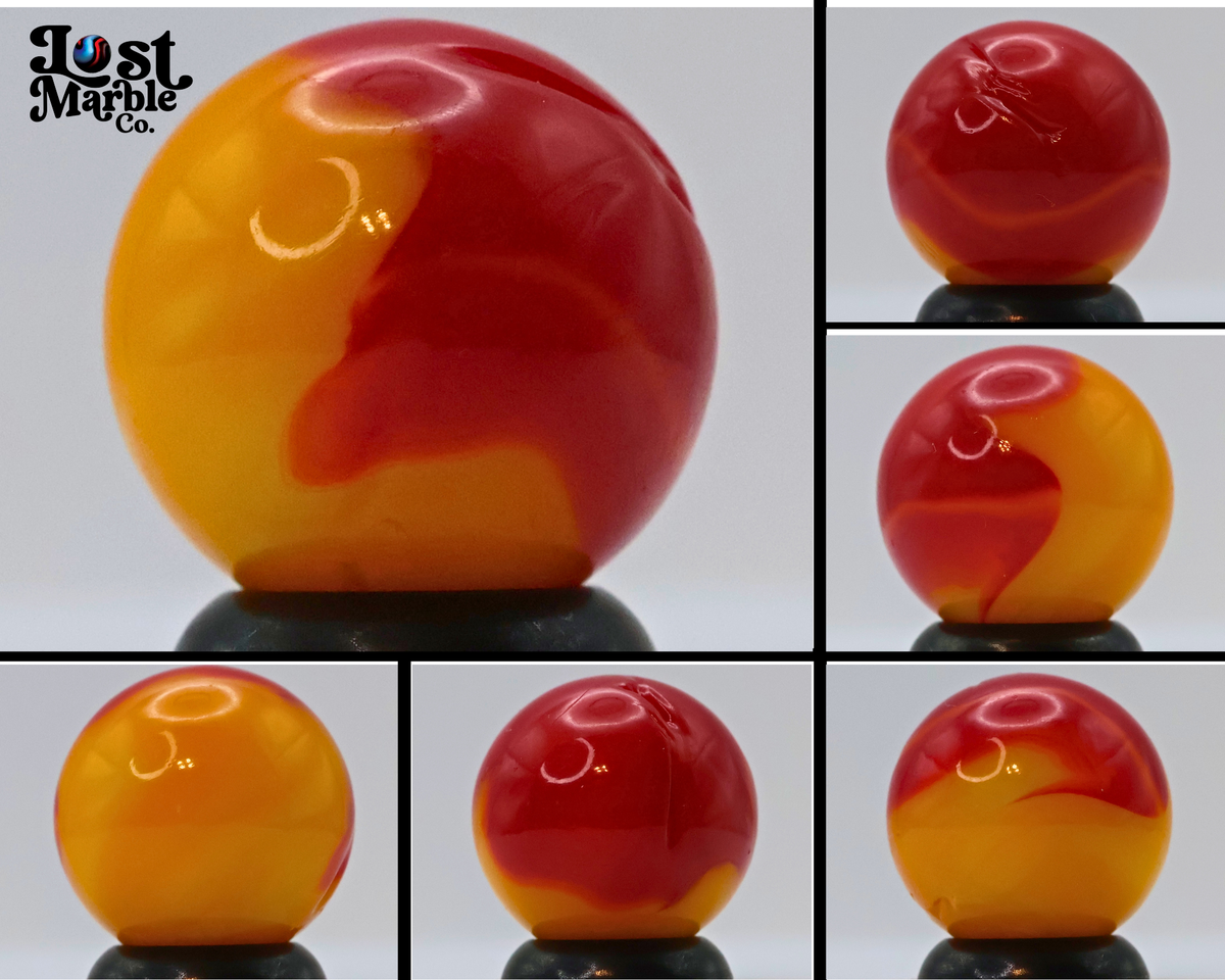 5/8"  Akro Agate Royal Patch? Marble Red & Orange NM+