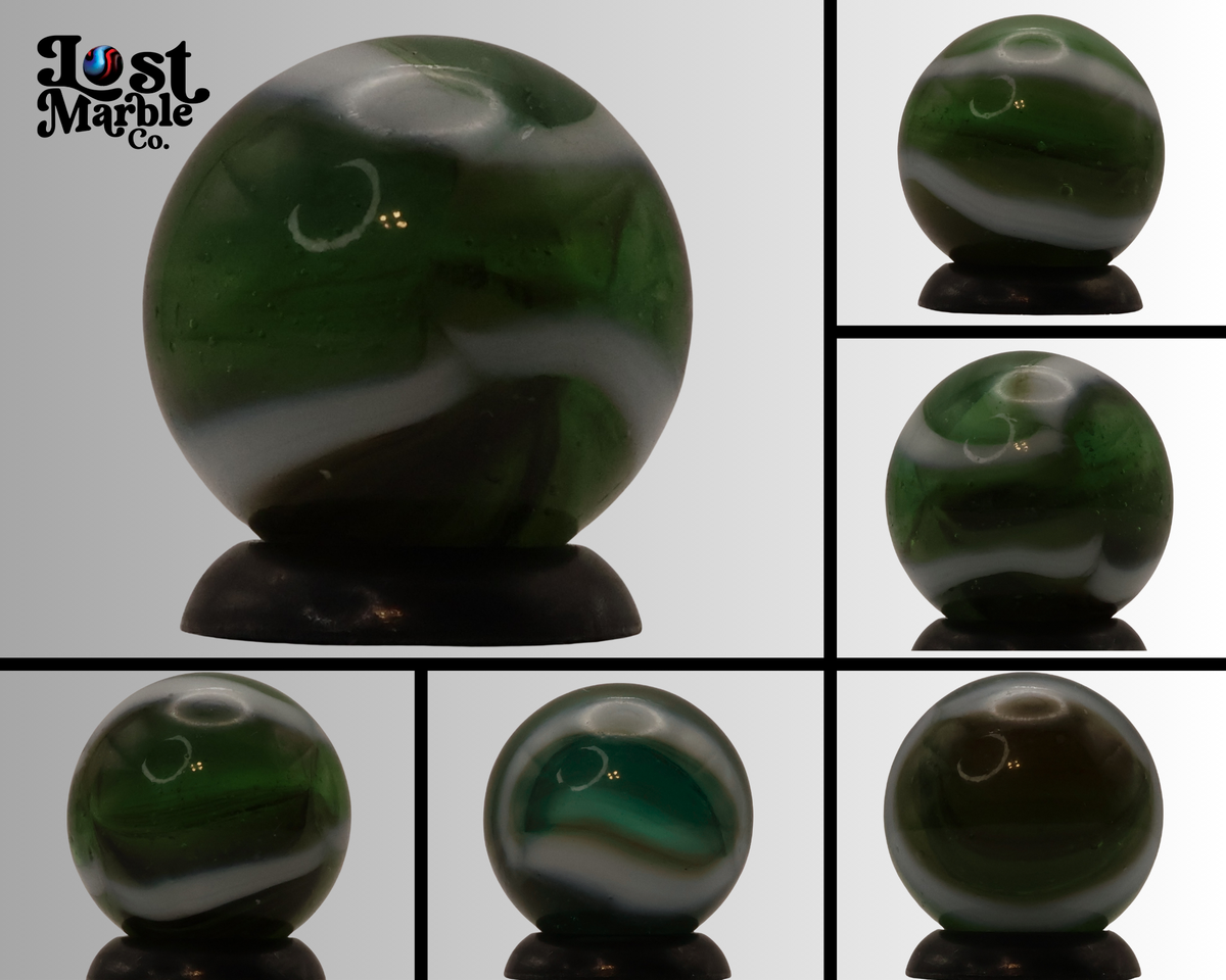 5/8" Peltier Rainbo Marble Translucent Green with white ribbons M-