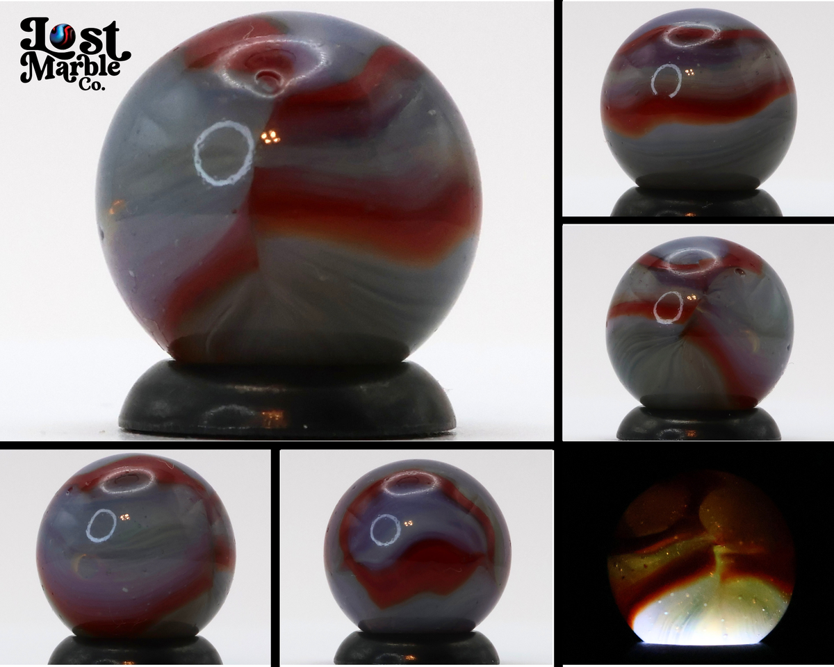9/16" Peltier Rainbo Marble Translucent Gray & Red Ribbons M-