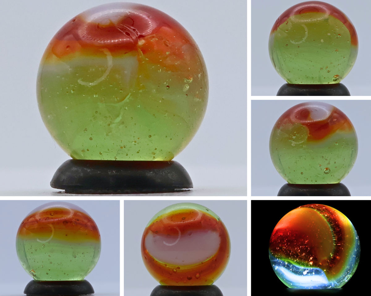 5/8" Peltier Rainbo Clear Based Marble - Translucent Green Base MINT