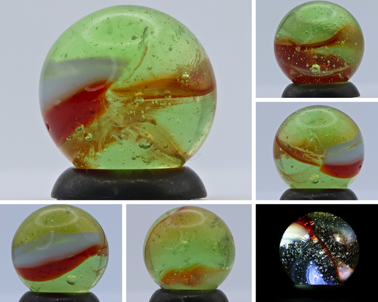 ~9/16" Peltier Rainbo Clear Based Marble - Translucent Green Base NM+