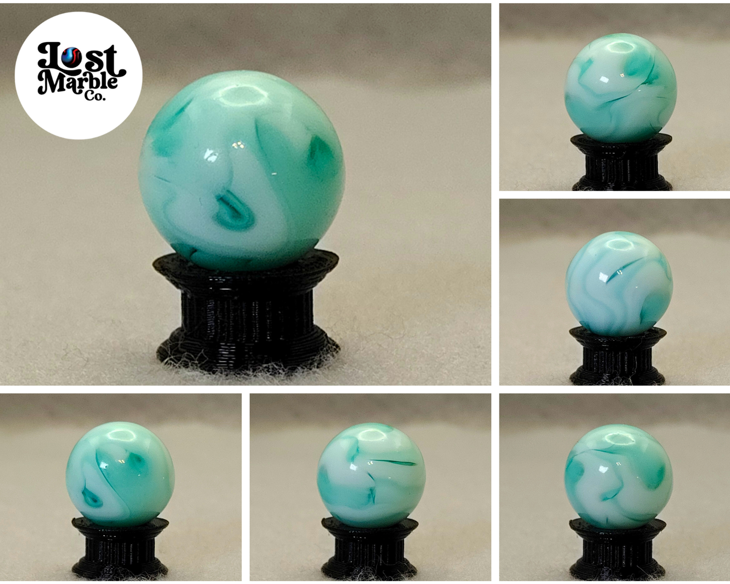 17.5mm Teal & White Swirl Marble Champion? Alley? NM+