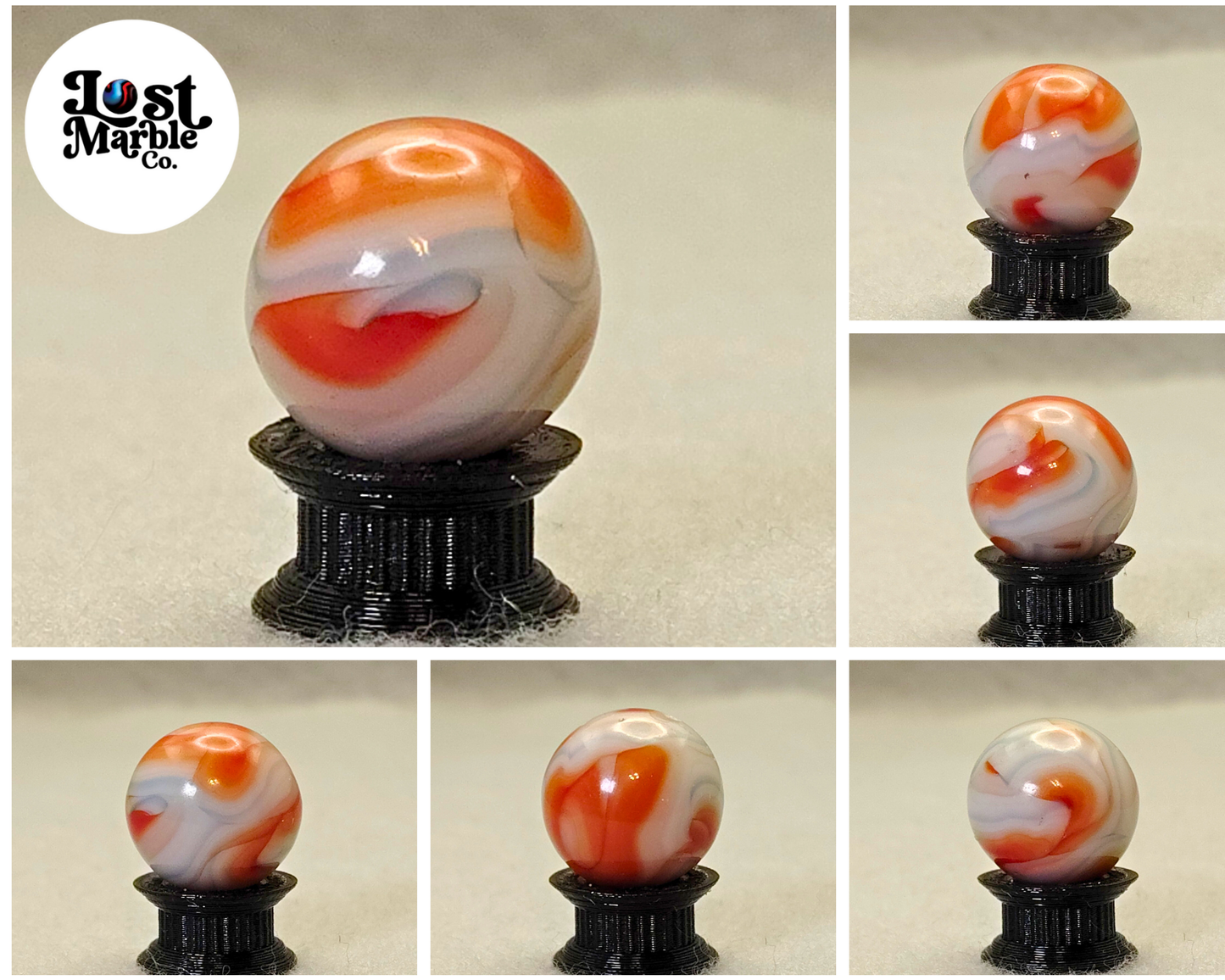 17mm Ravenswood Red White Blue Swirl Marble Off Round cond: GOOD