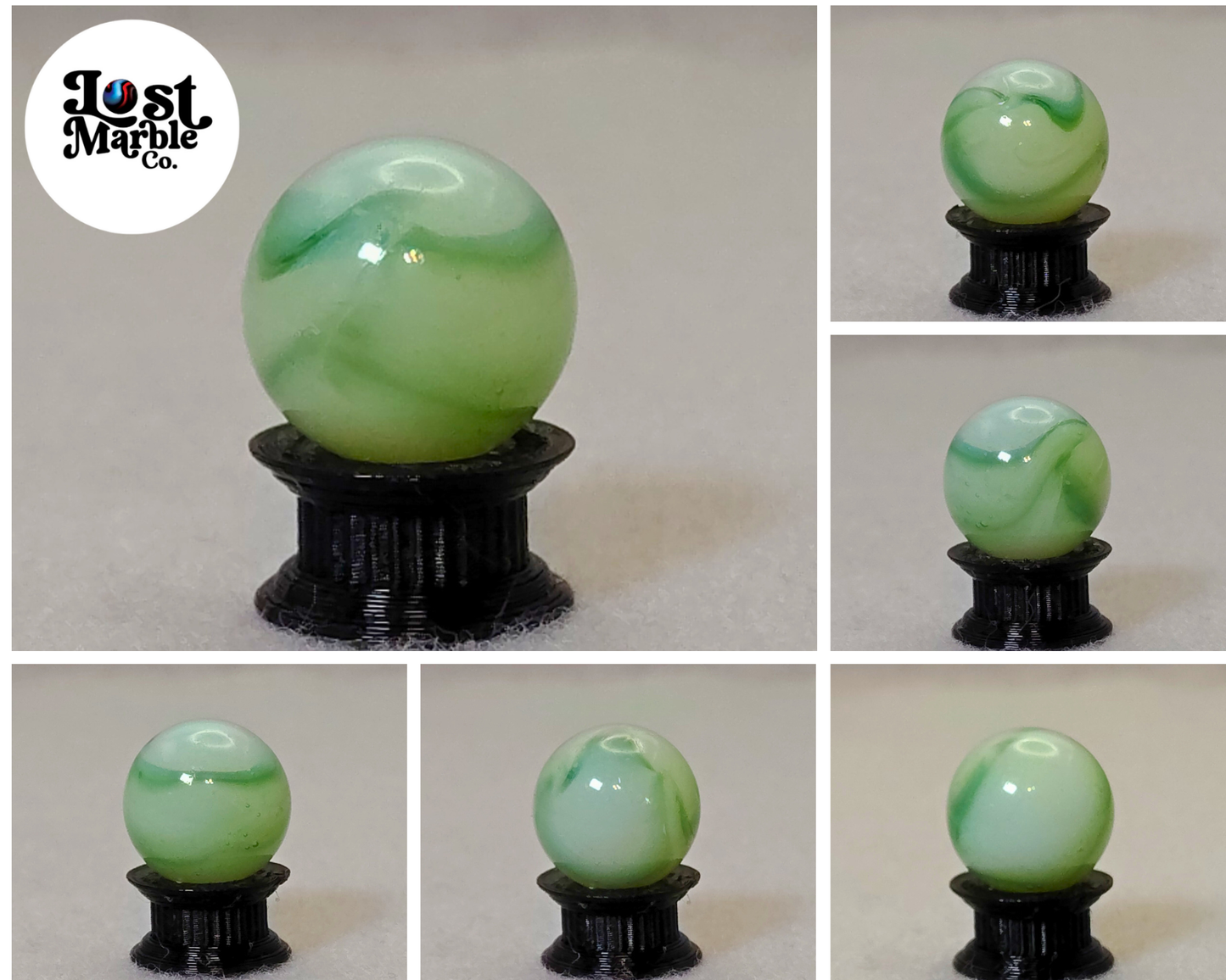 16mm Peltier Rainbo Marble "twisted" ribbons green & cloudy M-