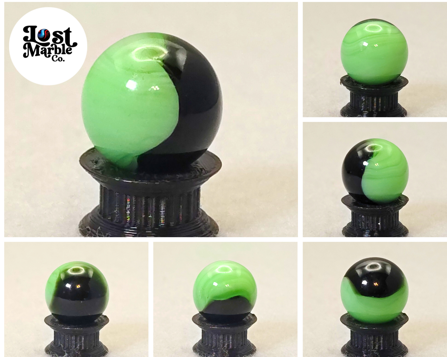 15.5mm Akro Agate Patch Marble Lime Green & Black NM