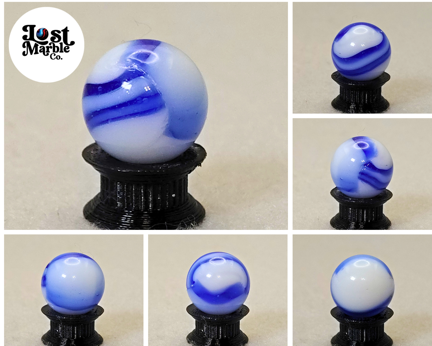 16mm Peltier Rainbo Marble Striped Blue on White NM+