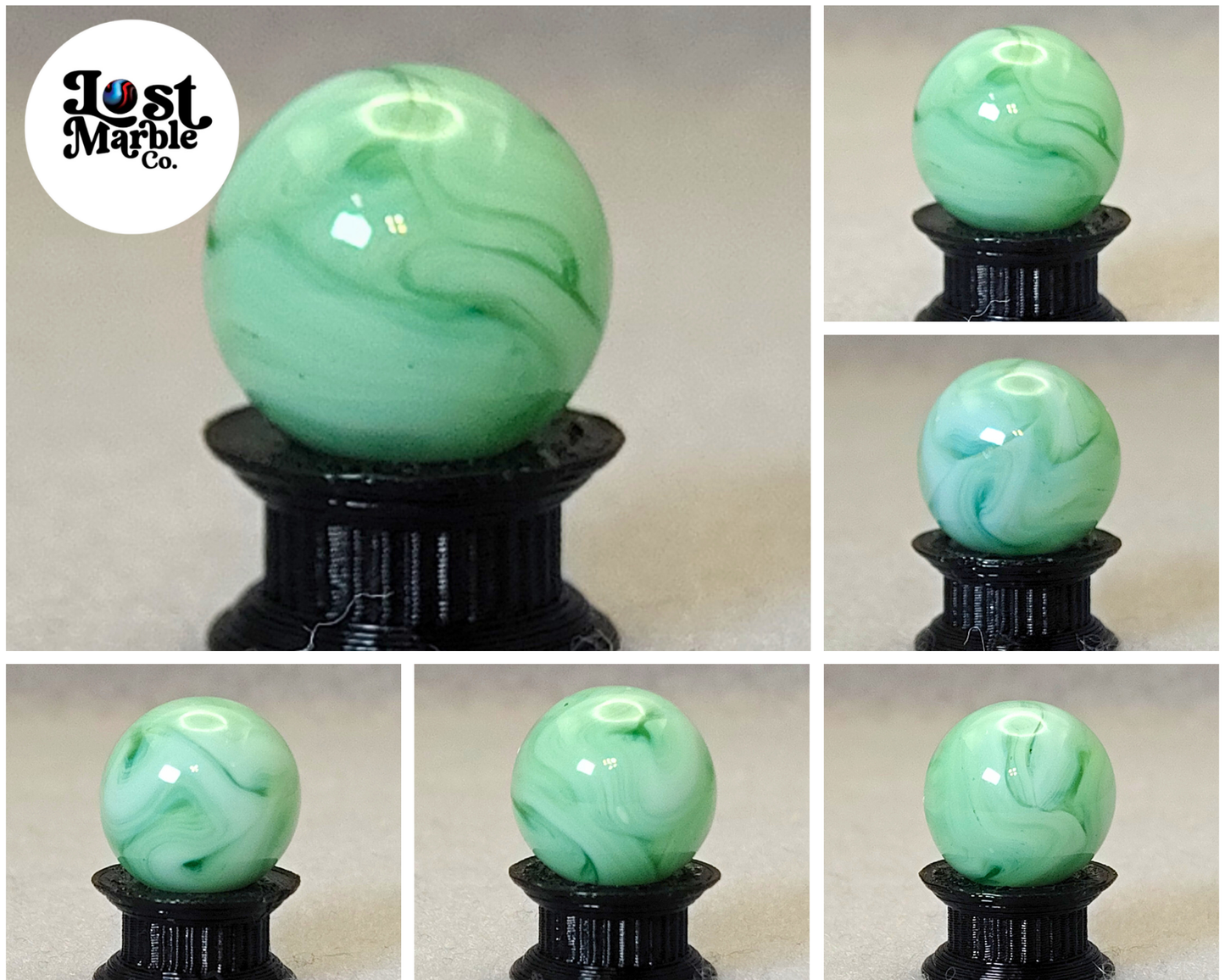 15.5mm Transparent Green & White Swirl Marble Champion? NM