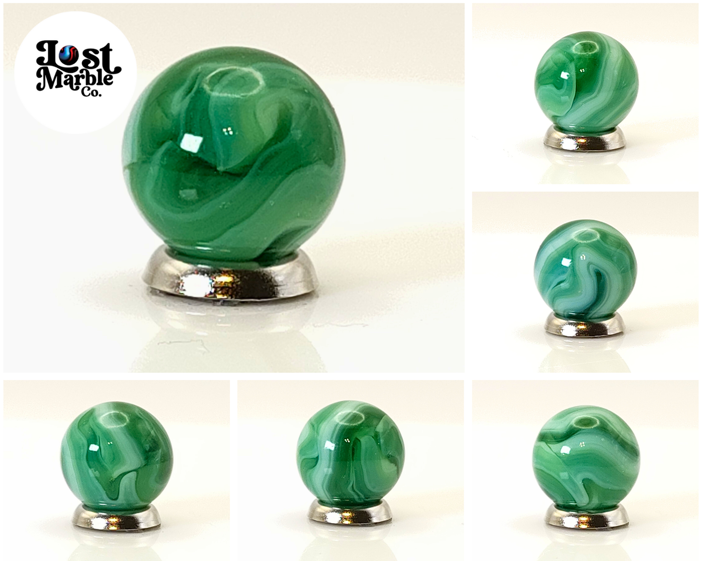 15.5mm Swirl Marble Green & White Champion? MINT