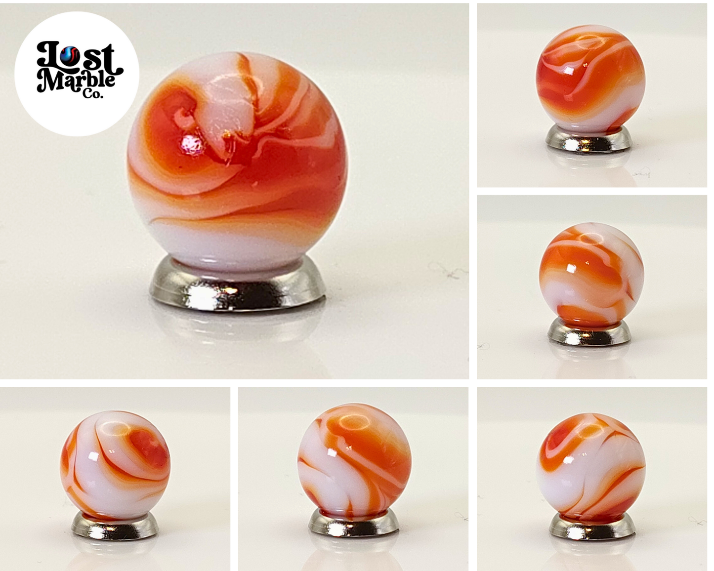 16mm Red & White Swirl Marble (alley?) NM