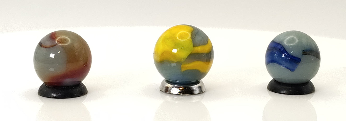 3pk Peltier Rainbo Marbles Grey Base Orange Blue Red NM- to NM+