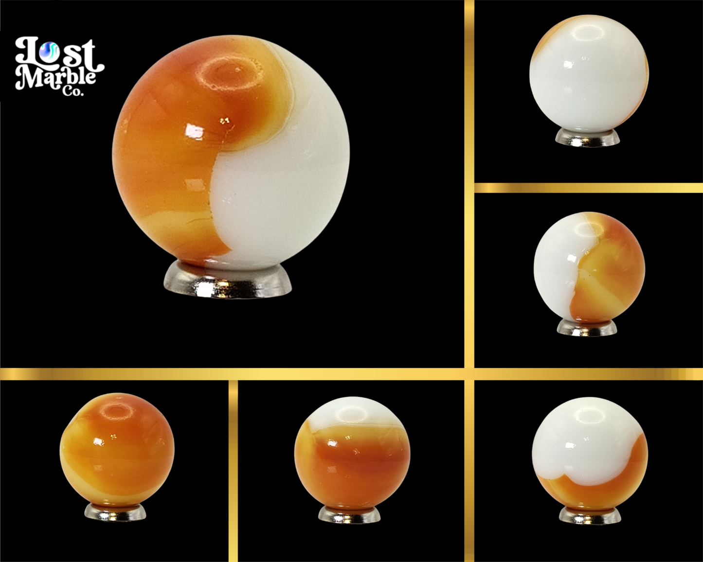 7/8" Akro Agate Patch Marble Orange & White NM+