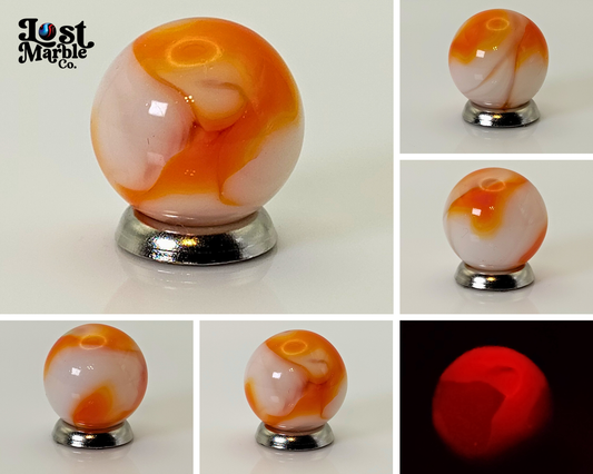 5/8" Swirl Marble Orange & White on Clear Base UV Mint