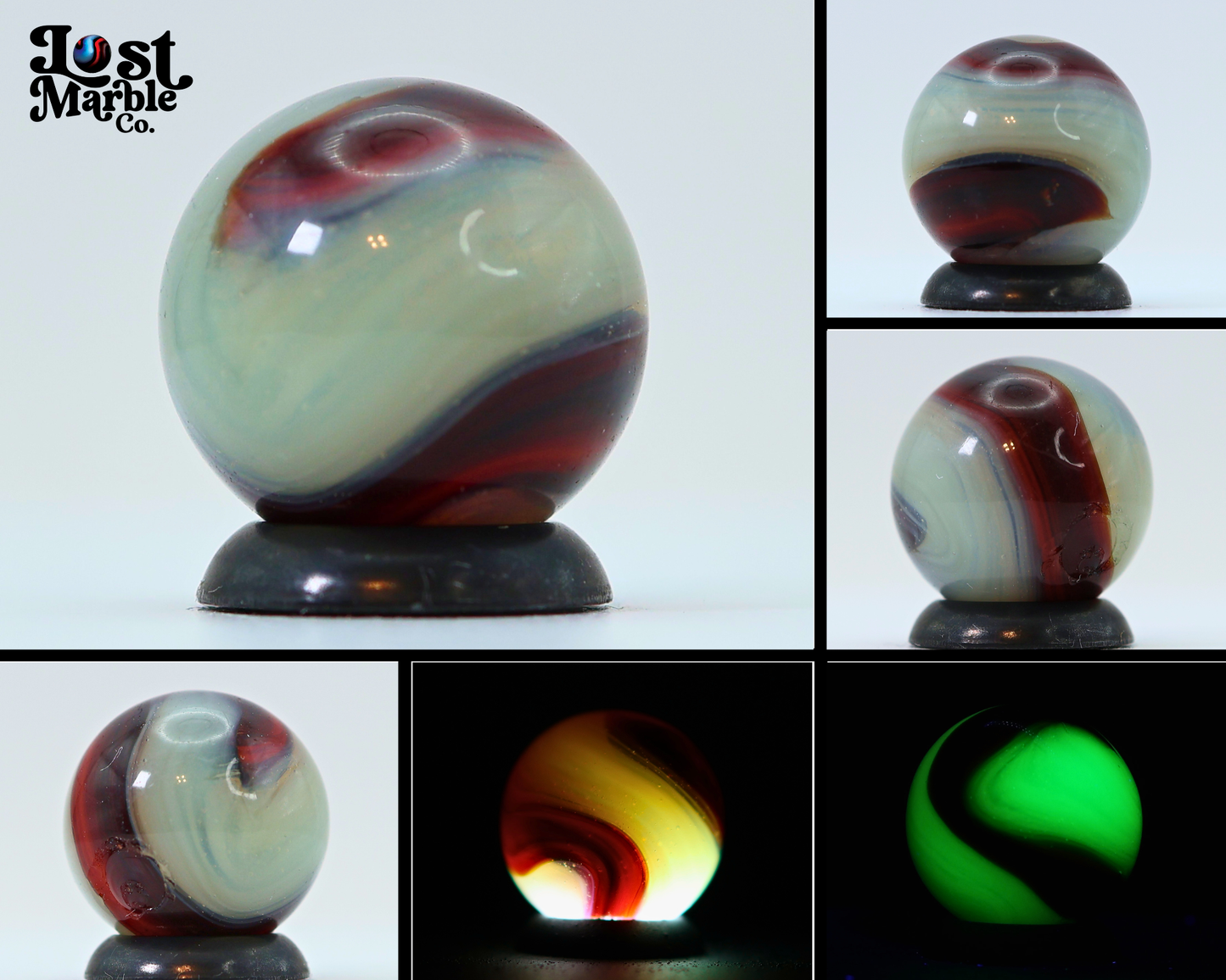 5/8" Akro Agate Special Corkscrew Translucent w/ Oxblood - Uranium NM-