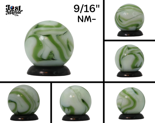 9/16" Swirl Marble White Base with Translucent Green Ribbons NM-