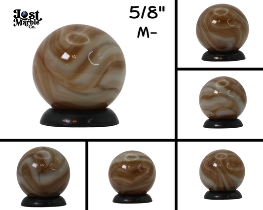 VINTAGE 5/8" Swirl Marble Translucent brown & white ribbons in clear base M-