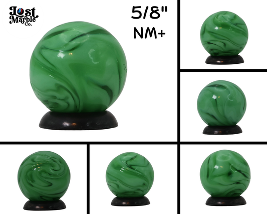 5/8" Vtg Swirl Marble - Busy Pattern Translucent Base w Green Ribbons M-