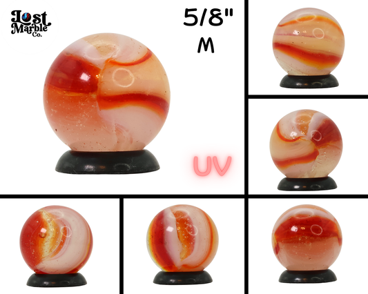5/8" Peltier Clear Based Rainbo Marble Orange & Red Pronounced Seam UV MINT